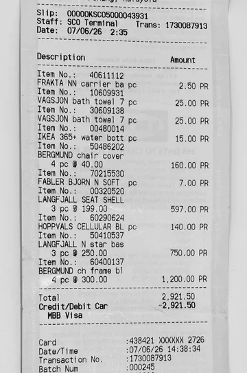 Snapped receipt
